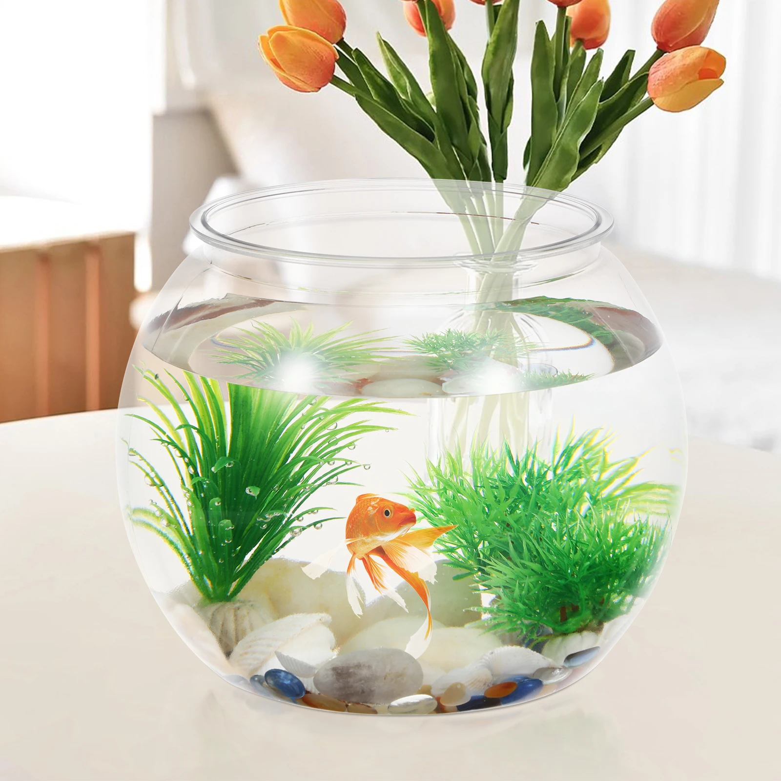 

Clear Bowl Desktop Small Aquarium For Goldfish Tortoise Durable Pet Material Office Home Decor Fish Tank Round Plastic Aquarium
