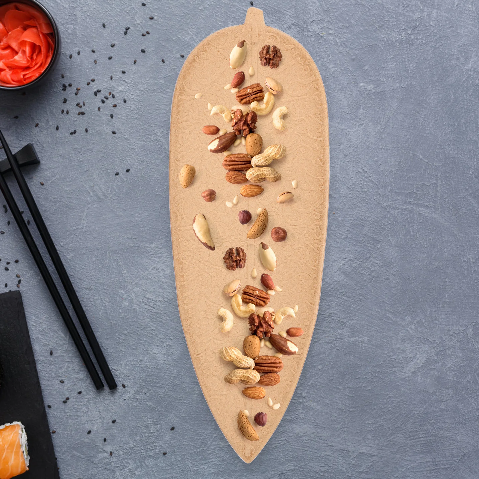 

Wood Leaf Serving Tray Solid Wood Decorative Fruit Salad Dessert Plate Portable Kitchen Tray Dessert Displaying Holder