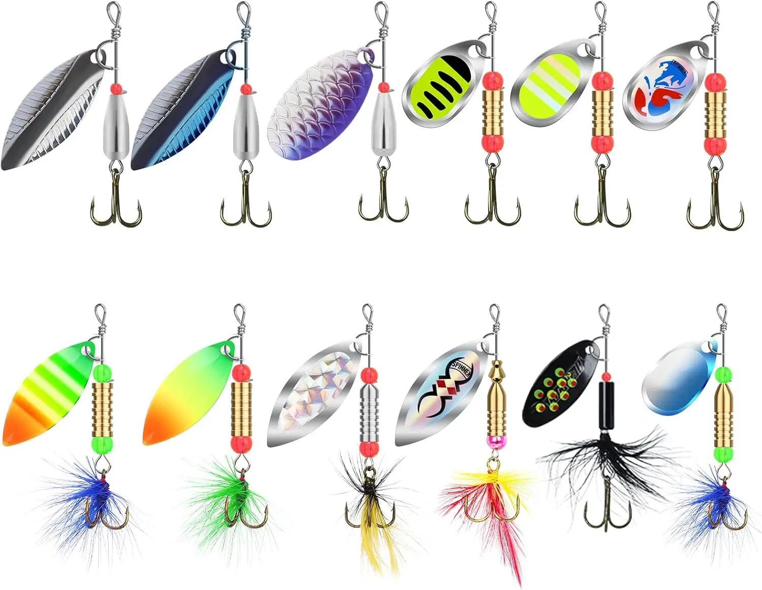 Spinners with Two-Way Spinning Spoons System, Rooster Tail Fishing Lures with Flash Copper Body & Blade