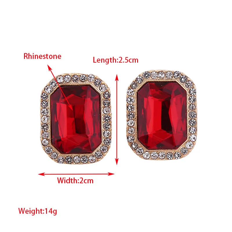 Fashion Multi-Color Crystal Glass Square Stud Earrings Girl Women\'s Geometric Earrings Fuchsia Jewelry