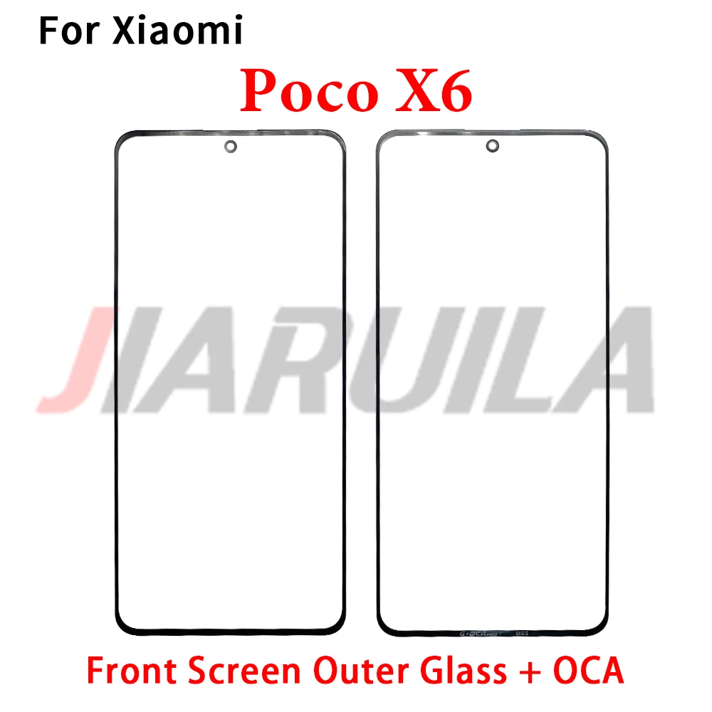 Verre extérieur d'écran avant avec OCA pour Xiaomi Poco X6 Pro F3 F4 GT C40 F5 Pro M3 M4 X3 F3 Pro X4, pièces de réparation d'objectif externe LCD