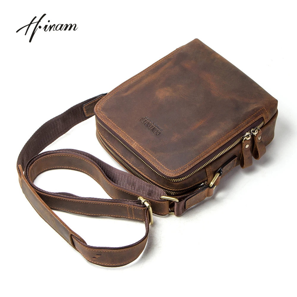 Contacts Genuine Leather Vintage Men's Crossbody Bag Luxury Brand Messenger Bags For Male Shoulder Sling Bag bolso hombre