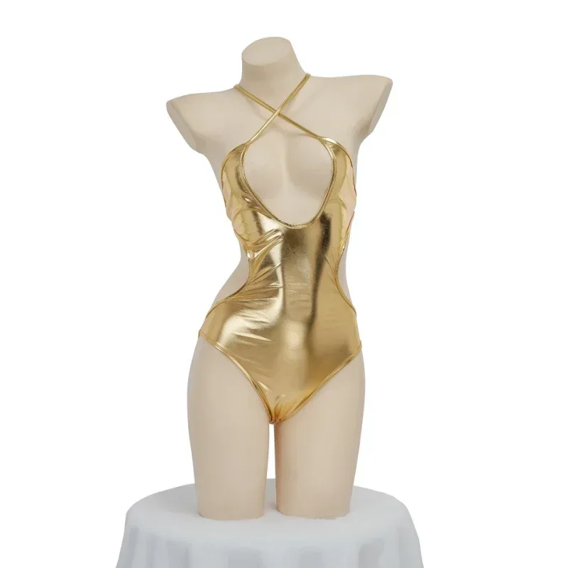 Anime Backless Bodysuit Women Cosplay Costume Japanese Swimsuit Cute Girl Underwear Gold Sliver Hollow Swimwear Role Play Outfit
