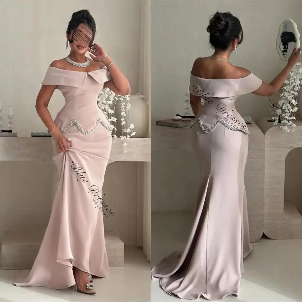 

customized Floor Length Sweep Train Off Shoulder Beaded A-line Sleeveless Pink Women Wrinkle Zipper Strapless
