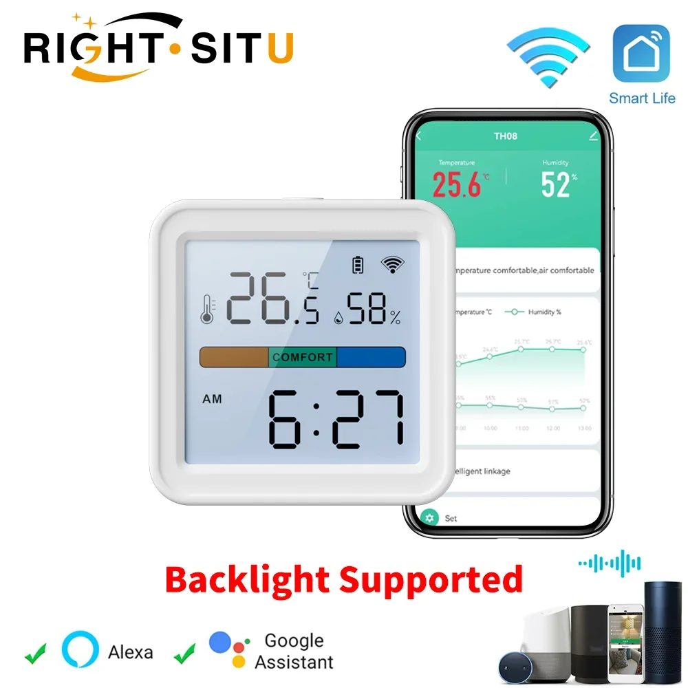 Tuya New WiFi Temperature Humidity Sensor Smart Life Backlight Hygrometer Thermometer Sensor Support Alexa Google Home Assistant