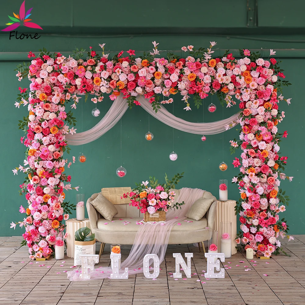 

Арка-фон, композиция из искусственных цветов, украшение для свадебного мероприятия, элитная розовая роза, искусственные цветы, сценический декор «сделай сам», FL2764