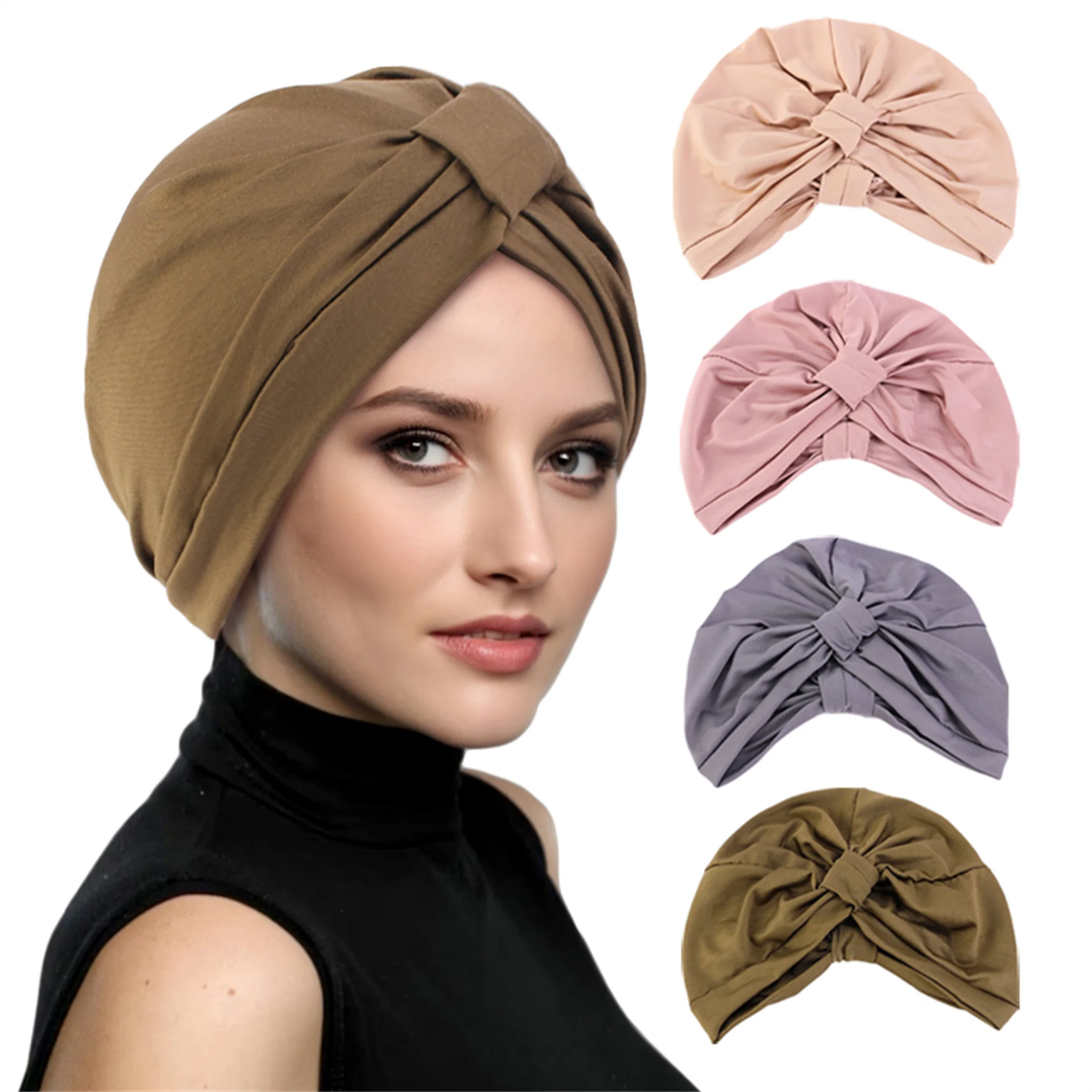Women's Solid Color breathable Muslim Turban Hat Waffle Squa