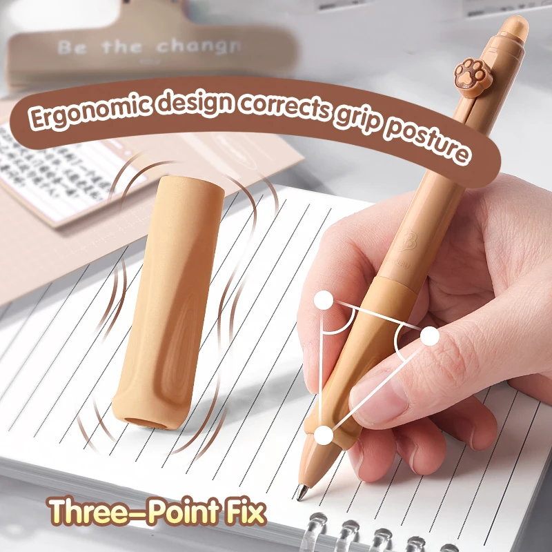 4PC Erasable Pen Neutral Pen Cartoon Sleeve Moyi Button Pen Upright Posture Thermal Eraser High Aesthetic Value Press Protection