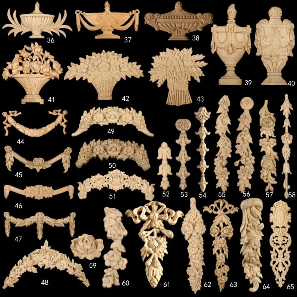 European Carved Unpainted Retro Mouldings Wood Applique Wood Decal Home Furniture Cabinet Walls Carving Decorative