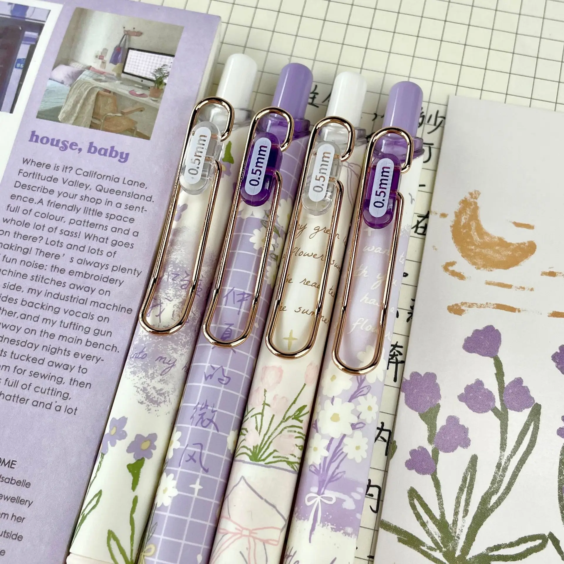 4本セットのかわいい花柄ゲルペン、リトラクタブルゲルペン、0 - Correction Pen Fine のレビューと価格