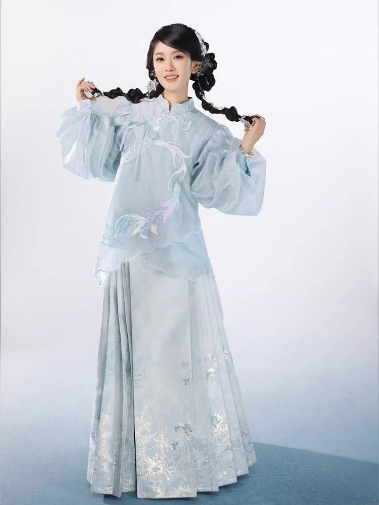 Adult Ming Dynasty Style Half Skirt Women's Pannier Skirt High Waist A-Line Polyester Fiber Traditional Chinese Culture Type