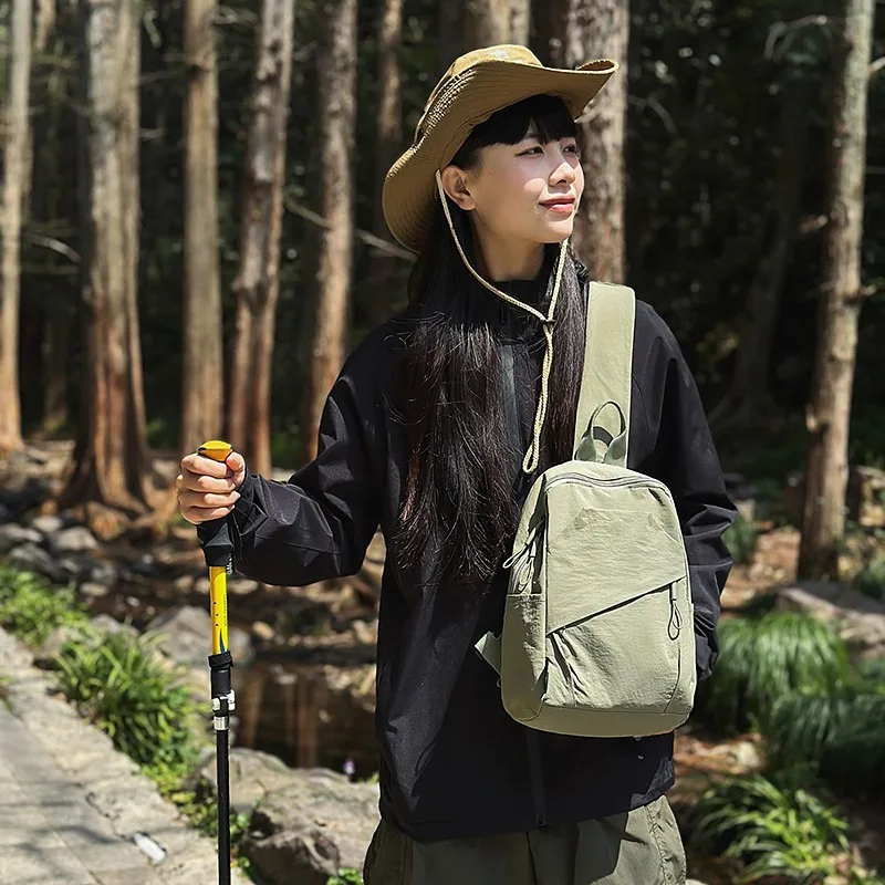 Outdoor Unisex Hiking Travel Lightweight Crossbody Bag Sporty Casual Style Nylon Material Foldable Medium Size Pure Color