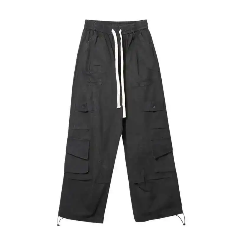HKSH Primavera Nuova Nicchia Originale Americano Retro Vibe Techwear Multi Tasca Dritto Pantaloni Cargo Da Uomo Allentato Stile Safari Scuro HK4093