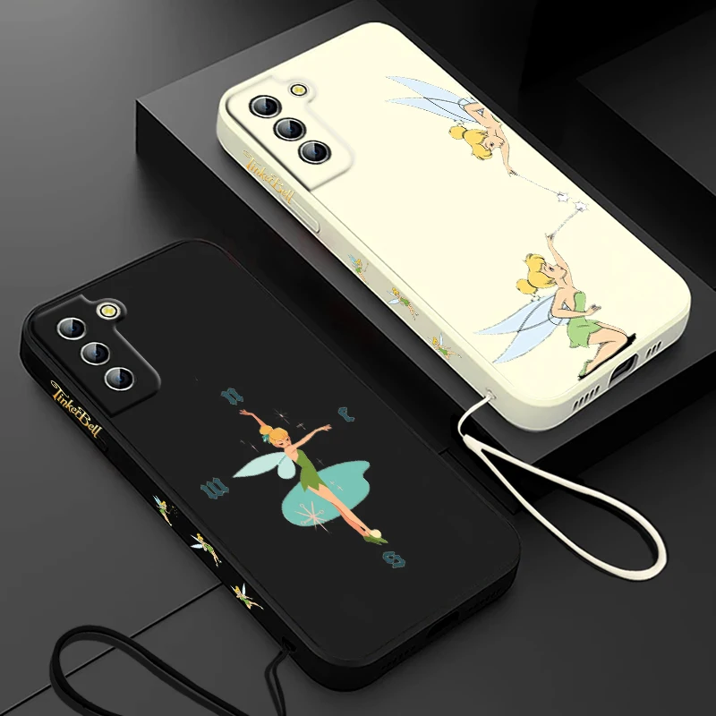 Disney Tinker Bell Phone Case For Samsung Galaxy S24 S23 S22 S21 S20 Pro FE Plus Ultra Liquid Left Rope Cover