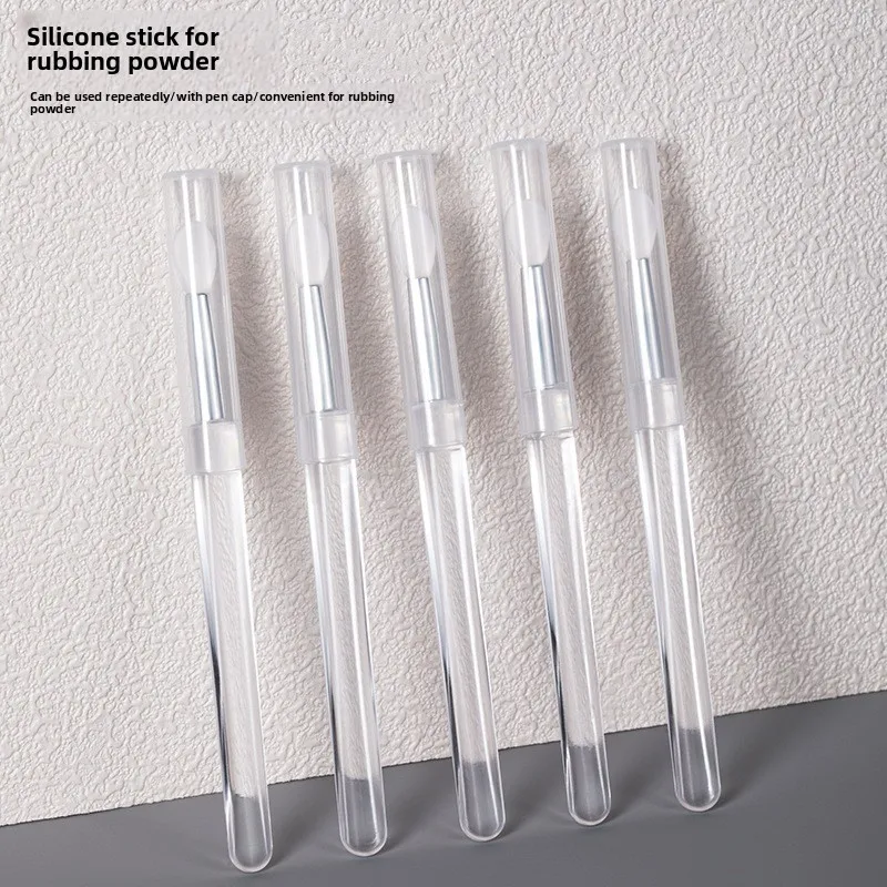 Silikon-Nagelkunst-Stick für Spiegel, Chrompulver, Aurora-Gel-Anwendung, magischer Pulver-Applikator mit Deckel, wiederverwendbares Maniküre-Werkzeug