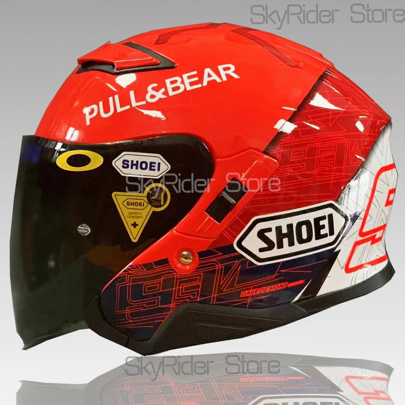 Open Face Helmet J-CRUISE 3/4 Helmet red Double visor Matte Black Off Road Racing Motocross Motorcycle Helmet