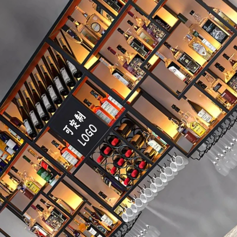 

Gold Display Wine Racks Whisky Holder Hanging Commercial Liquor Store Wine Cabinet Wall Buffet Liquor Bottles Vitrinas Furniture