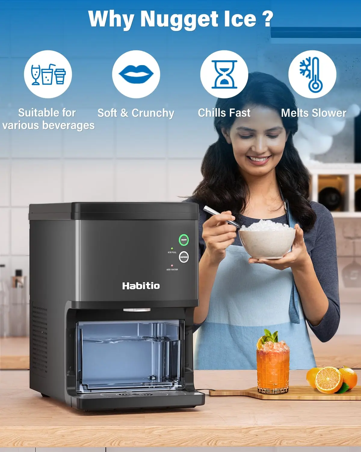 Ice MakerI, Self-dispensing Countertop， Pebble Ice Machine With 3L Detachable Water Tank Self-cleaning FunctionIce Maker Machine