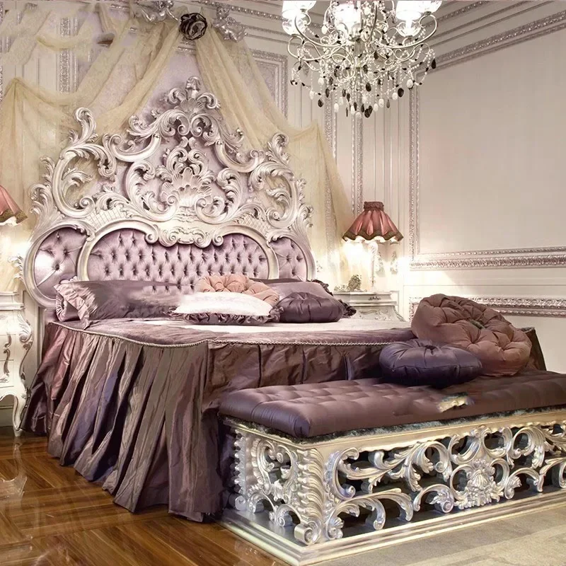 Modern Princess Bed Master Large Hand Carved Girl Bedding Queen Bed Double Luxury Floor Cama Matrimonial Nordic Furniture