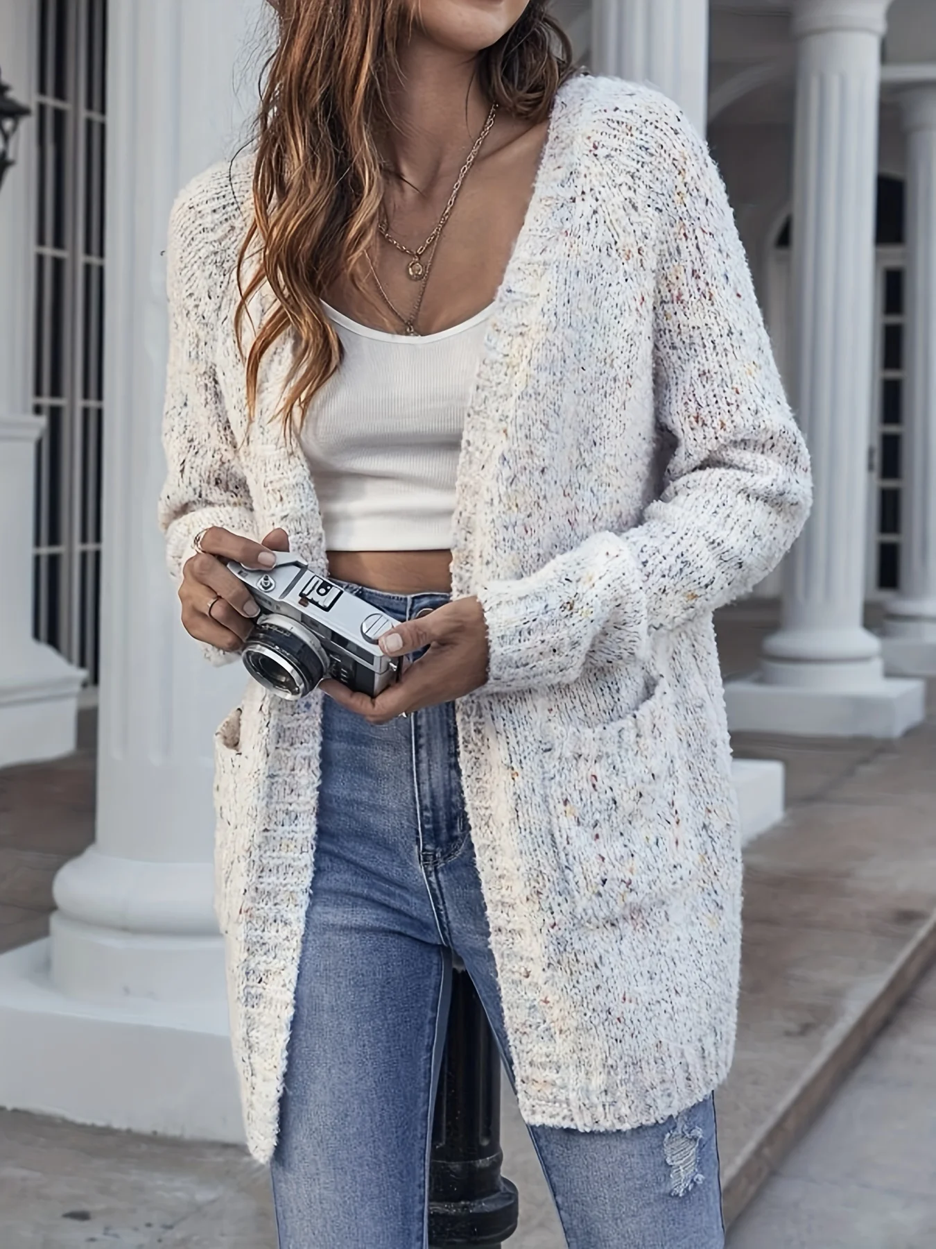 Autumn and winter women fashion temperament lazy style loose knitted cardigan colorful casual pocket jacket