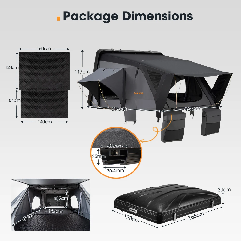 SAN HIMA Quick Setup Waterproof Side Open Clamshell ABS Hard Shell Roof Top Tent 3-4 Person Rooftop Tent for 4x4 Offroad Camping