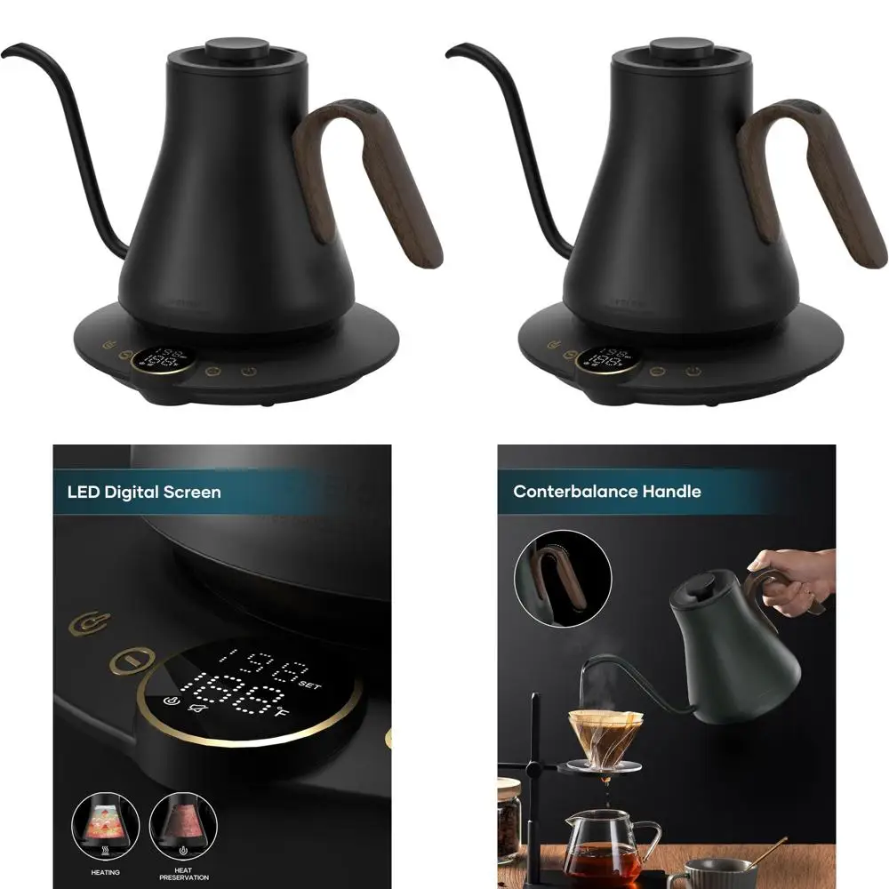 

Precision Temp Gooseneck Kettle: 1°F Control for Coffee & Tea, Fast Heat, BPA-Free, Timer, 1500W, 0.9L