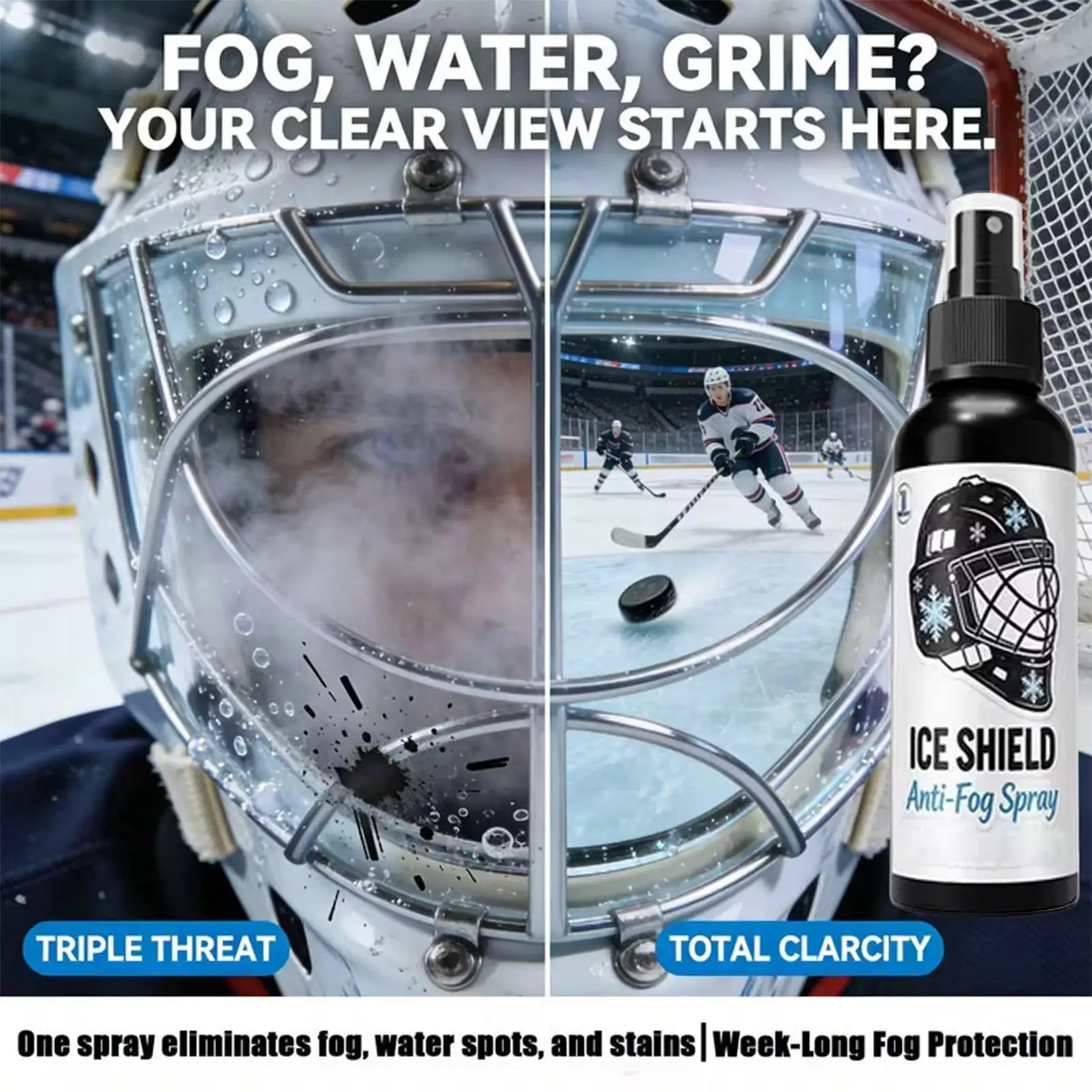 Hockey Shield Anti Fog Spray Hockey Helmet Anti Fog Product Eyeglass Defogger Spray for Winter Sport Players Trainers Athletes