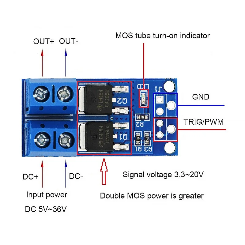 DC 5V-36V 15A Max 30A 400W Dual High-Power MOSFET PWM Trigger Switch Drive Regulator Adjustment Motor Speed Control Board Module