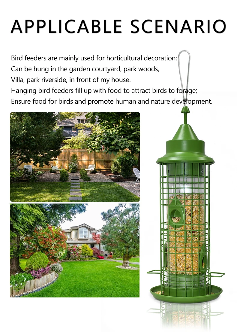 Wire Cage Squirrel Proof Wild Bird Feeder With Four Feeding Ports Outdoor Garden Backyard Hanging Decoration Metal