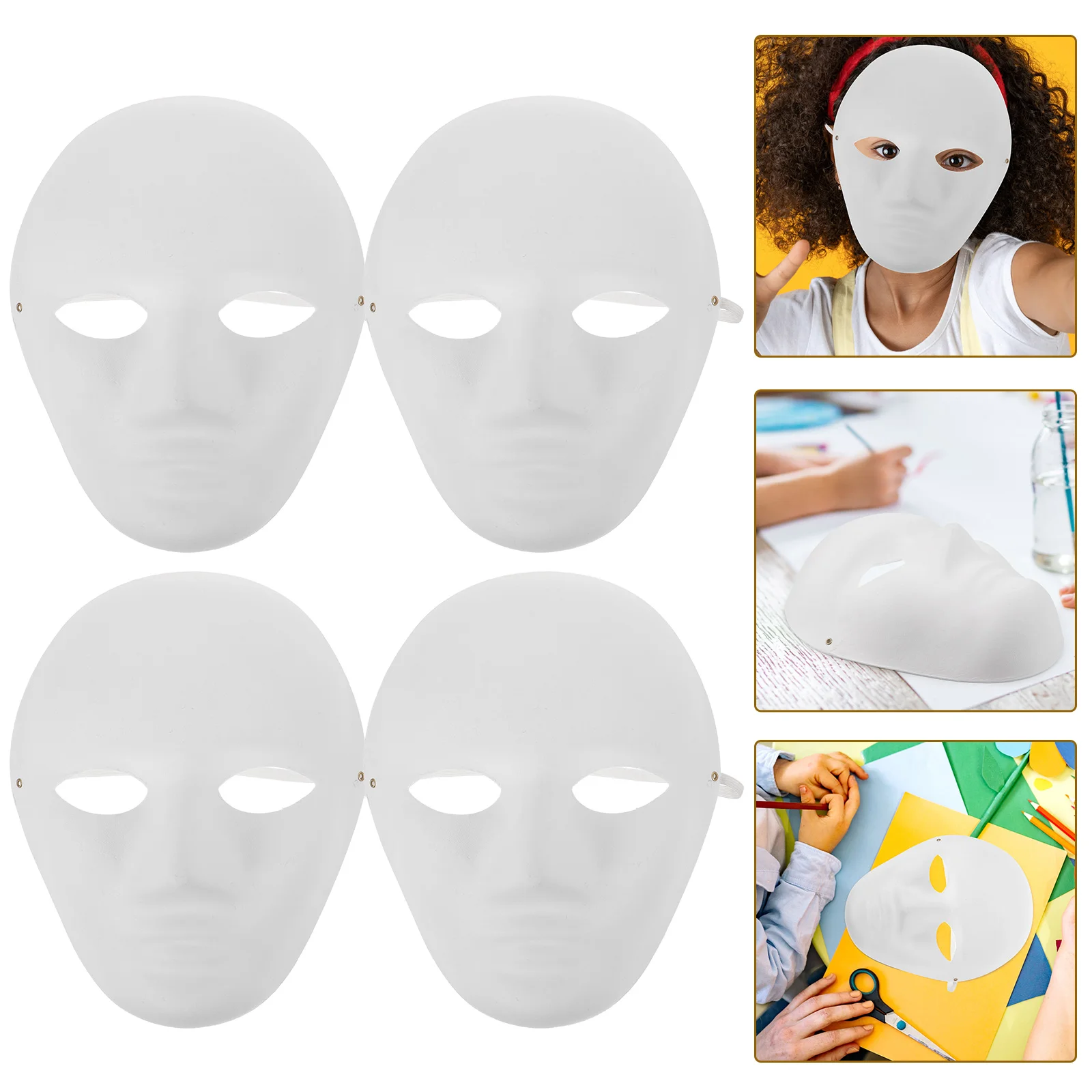 4 Pcs Mask Masks Handmade Pulp Clothing Cosplay Painting Blank Masquerade for Party Child