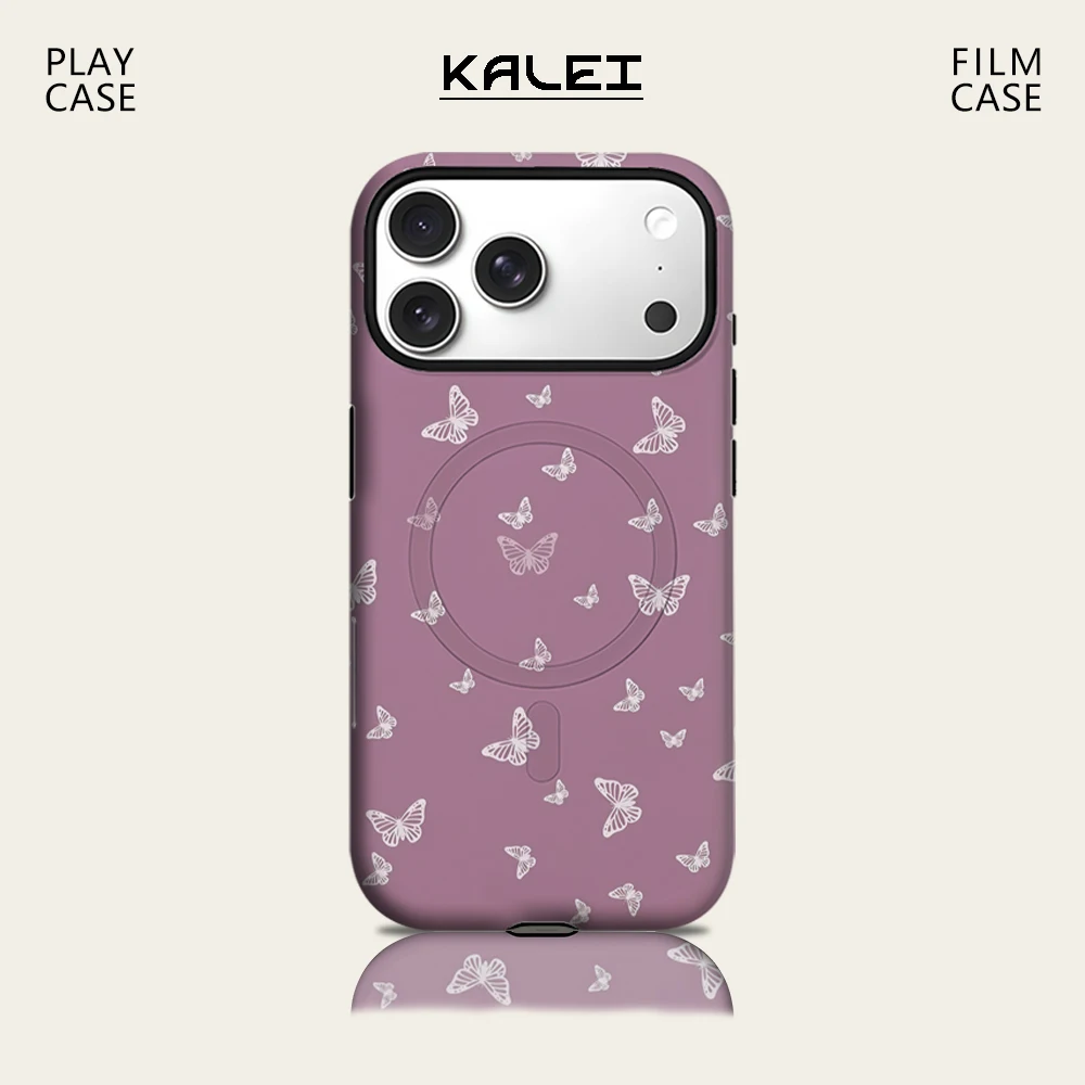 Lila Line-Art Schmetterling Handyhülle für IPhone 17 16 15 14 13 Pro Max Plus für magnetische einzelne doppelschichtige robuste Hülle