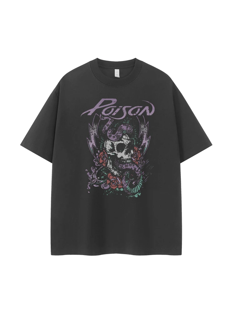Dark Skeleton Vintage American Street Style Loose Fit Short Sleeve T-Shirt Breathable Cotton Casual Fashion Urban Scene