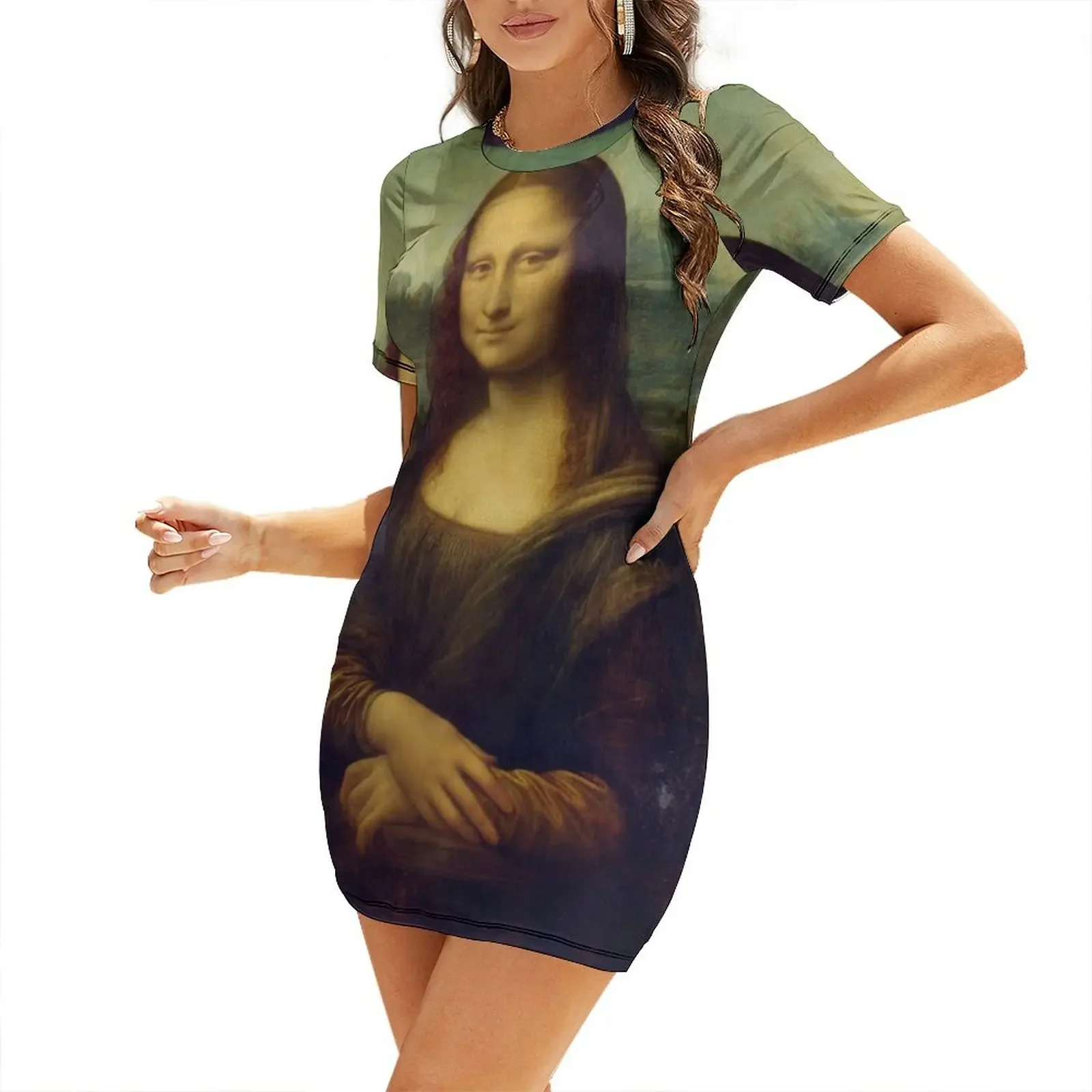 

Mona Lisa - Leonardo da Vinci Short-Sleeved Dress dresses for womens 2026 Cocktail of dresses Dress vintage