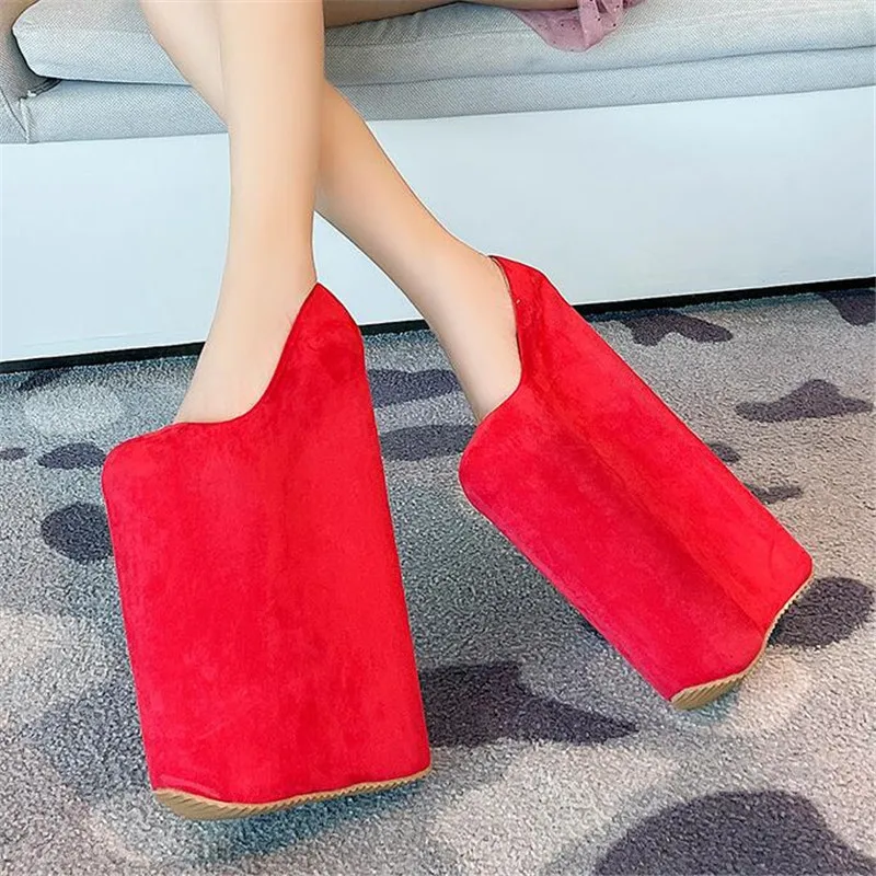 Ultra High-Heeled 30cm wedges College Girl Diamond Pumps 20cm Platform Women Round Toe Lace Cosplay Lolita Sweet Shoes