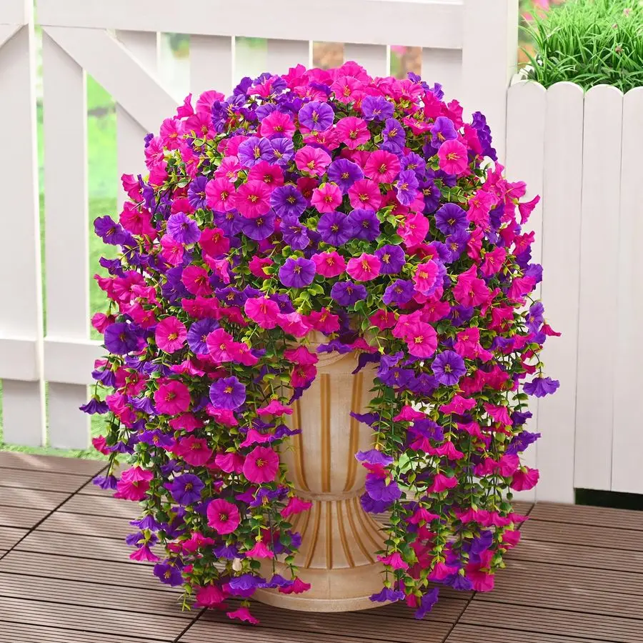 

8 Packs Look Real Artificial Flowers for Outdoors, Fake Artificial Hanging Flowers for Outdoors Realistic UV Resistant Hanging F