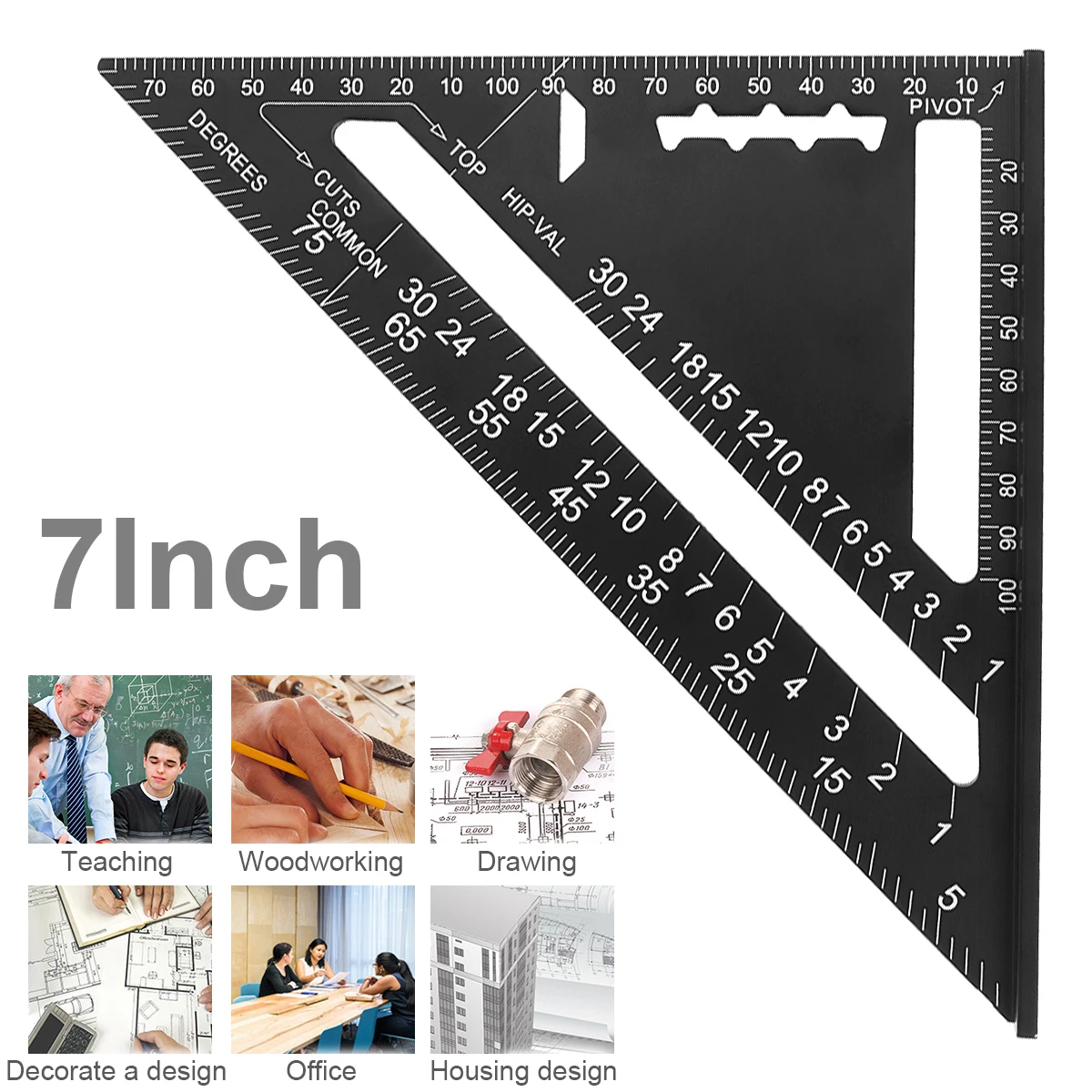 

7inch Accurate Angle Ruler Metric Aluminum Alloy Triangular Measuring Ruler Woodwork Speed Square Triangle Angle Protractor