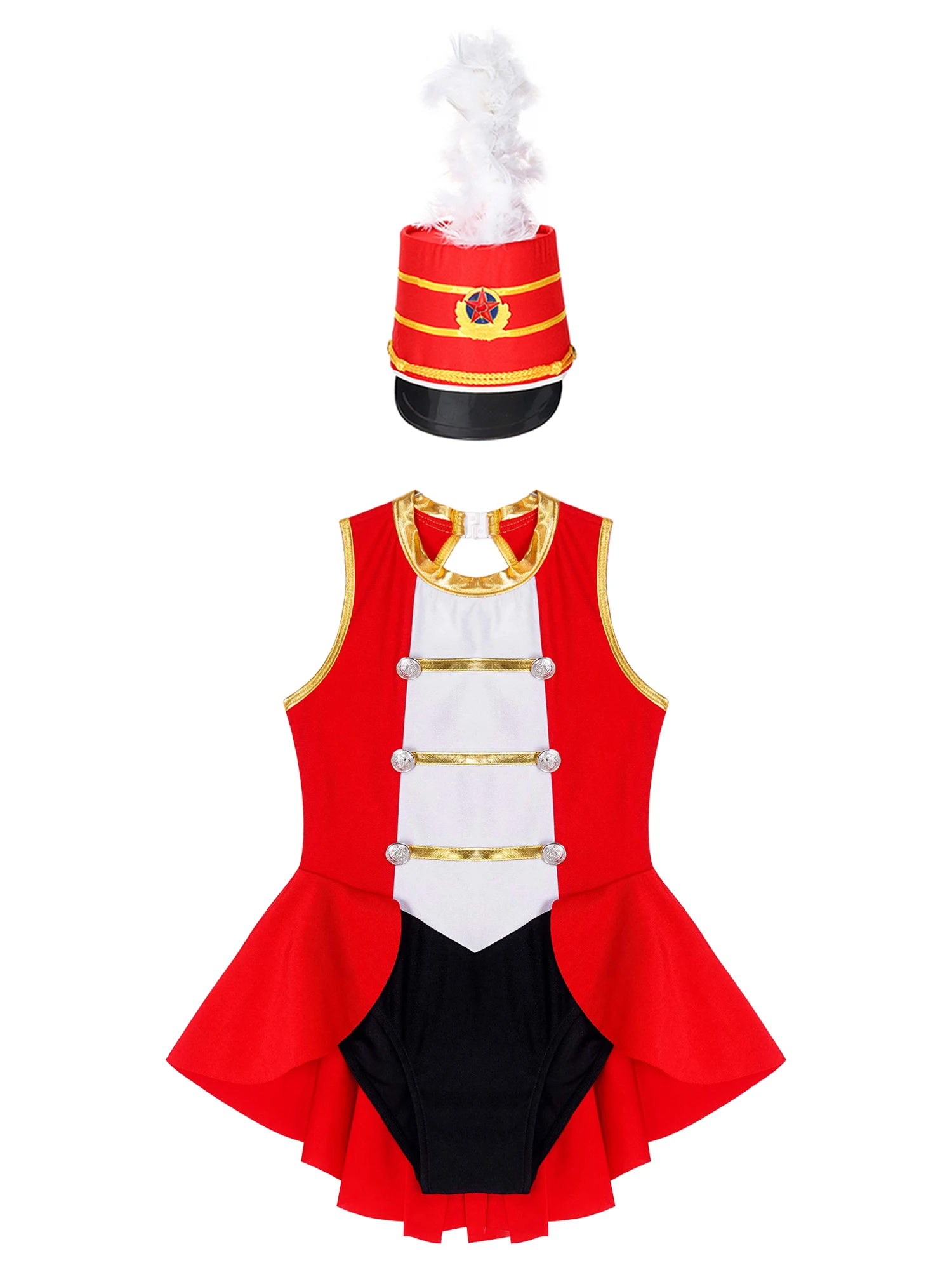 Kids Girls Flag Raiser honor Guard Costume Set body senza maniche con cappello per Halloween Circus Ringmaster Cosplay Dress Up