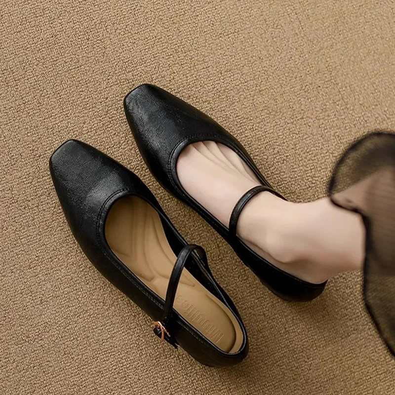 أحذية ماري جين النسائية بمقدمة مربعة أحذية بكعب أنيقة موضة خريف 2025 فستان فاخر جديد ضحل مصمم Mujer De Zapatos