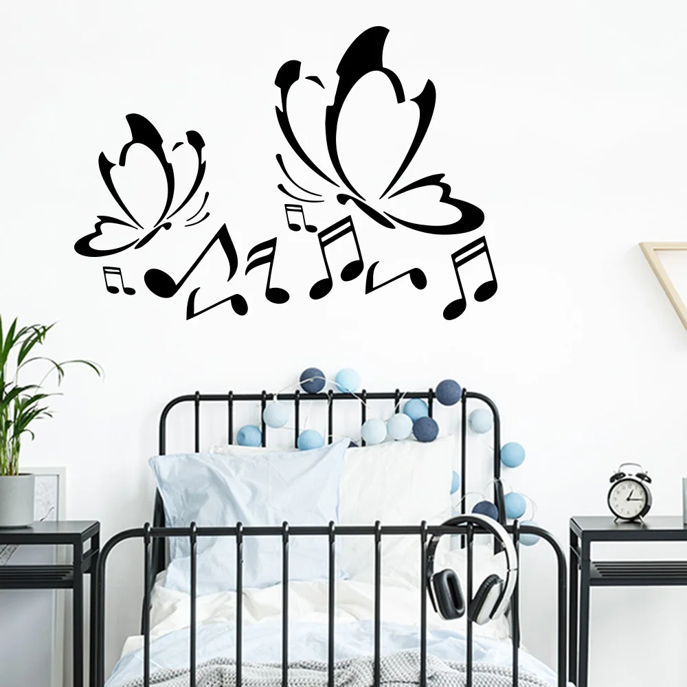 

Мультяшные музыкальные ноты, бабочки, стикер на стену, детская комната, музыкальная школьная наклейка на стену, виниловый декор для спальни