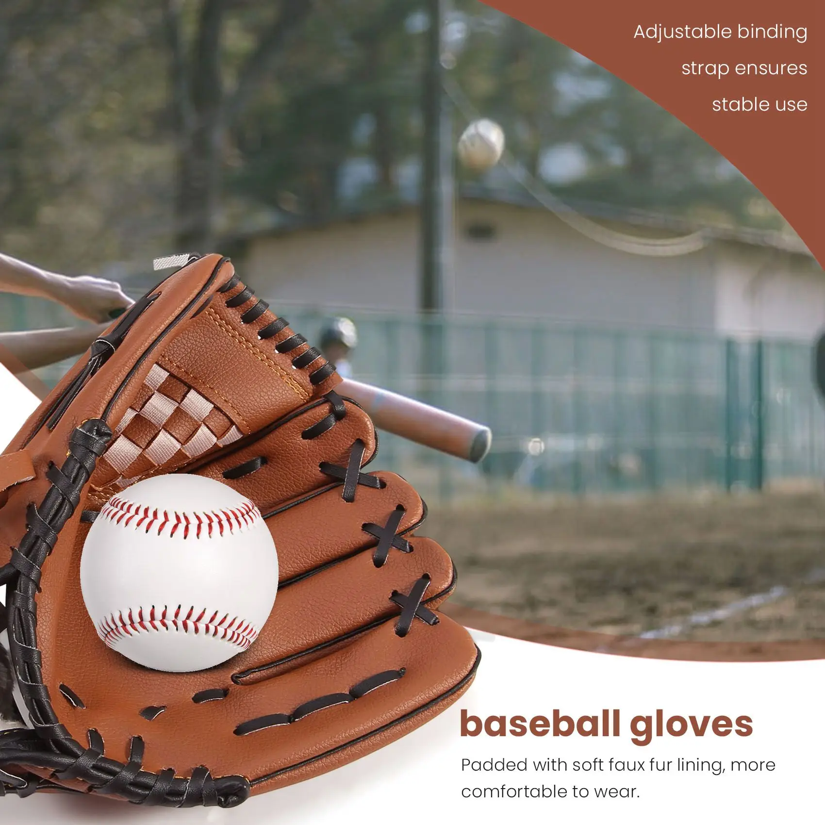 Outdoor Sports 2 Colors Baseball Glove Softball Practice Equipment Right Hand for Adult Man Woman Train,Brown 10.5 Inch