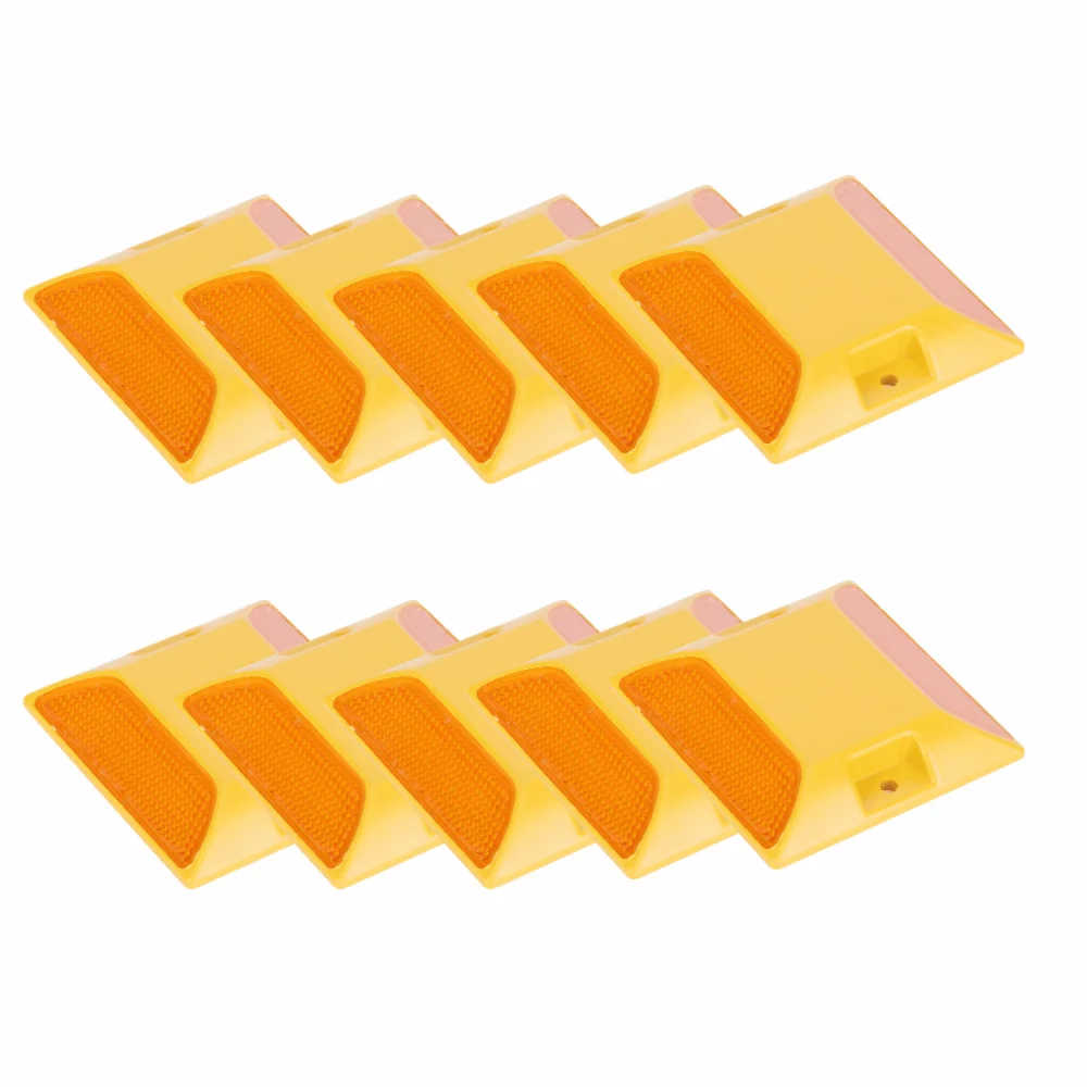 10PCS Durable Double Yellow Road Reflectors Reflective Universal Driveway Markers Compact Plasticl Pavement Markers