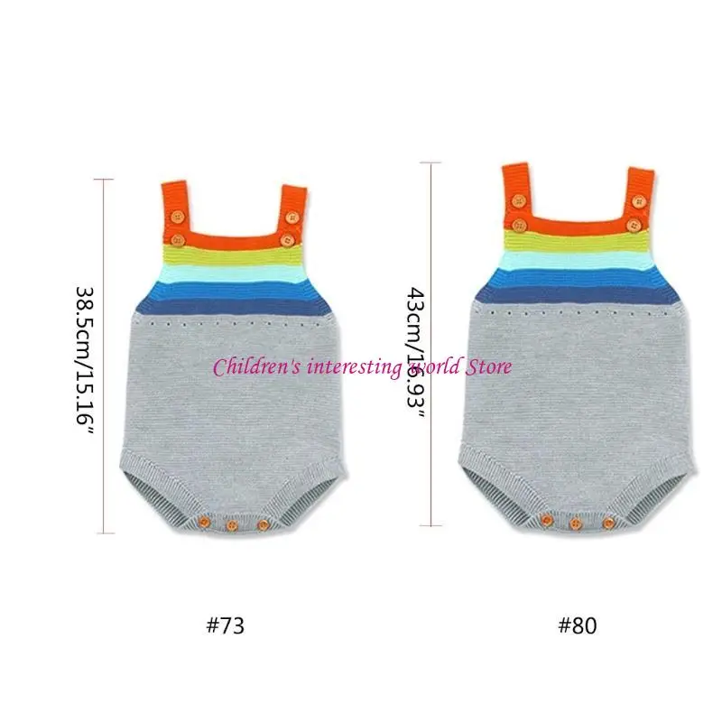 Pasgeboren baby baby zomer mouwloze bodysuit gebreide regenboog gestreepte knop voor romper peuter voor tanktop ju 425F
