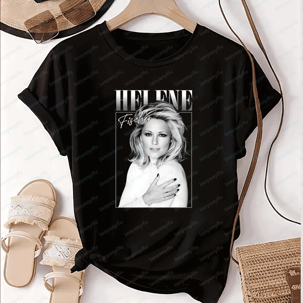 Loose and Retro HELENE FISCHER Print Neutral Trend Short-sleeved Shirt Suitable for Both Men and Women, Comfortable T-shirt