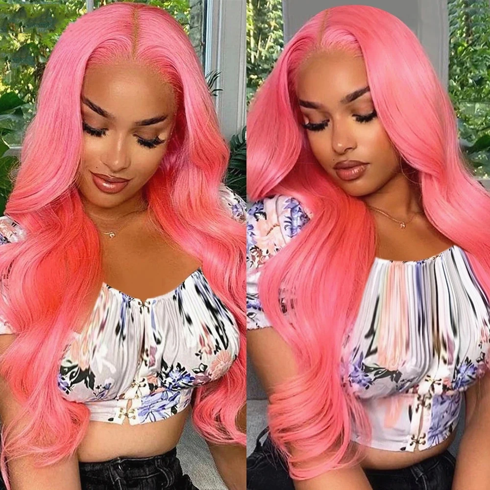 Wig Frontal renda gelombang tubuh 13x6 Wig rambut manusia merah muda ketebalan 200% 13x4 Hd Wig Frontal renda untuk wanita