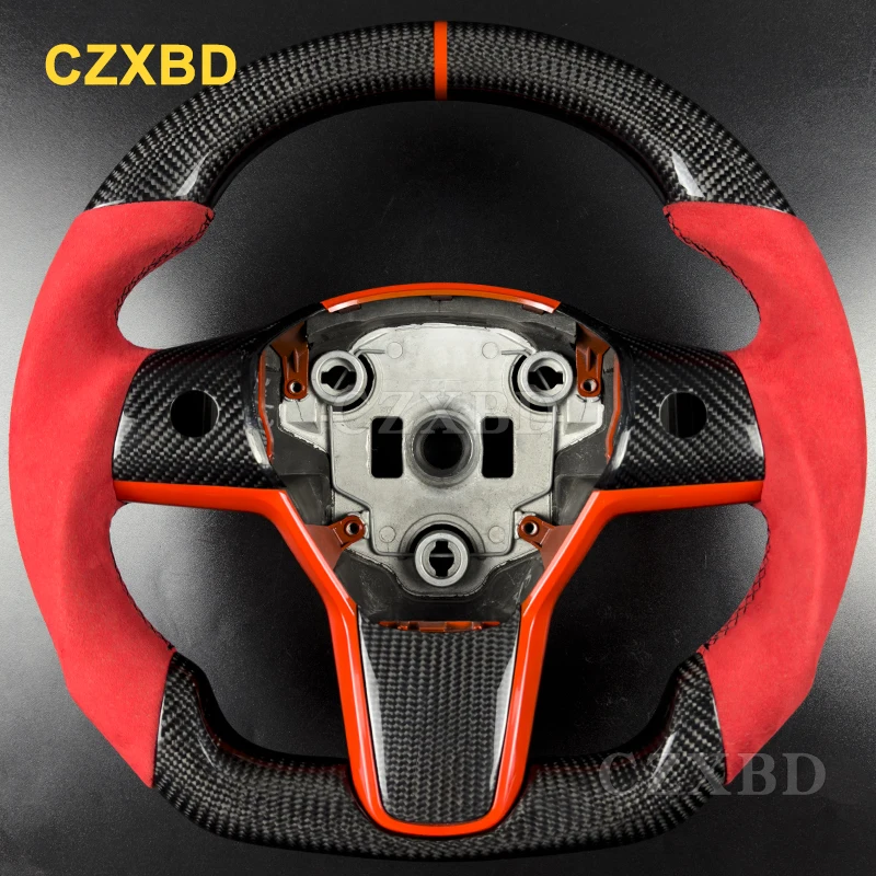 

Для Tesla Model 3 Model Y 2016-2024 настоящее глянцевое рулевое колесо из углеродного волокна, высококачественное спортивное колесо, настраиваемая