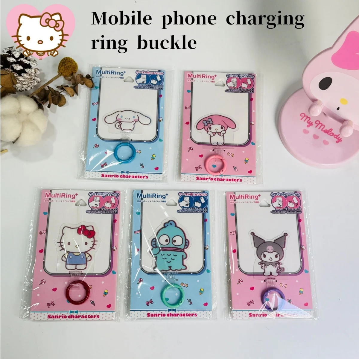 

hello kitty y2k cinnamoroll порт для зарядки мобильного телефона кольцо на палец пряжка подвесное кольцо кулон kuromi мультфильм уродливая рыба стиль