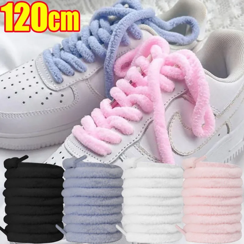 Trendy Coolstring Wide Flat Plush Towel Shoelaces Big Fat Fluffy Fuzzy Design Perfect for Women Casual Sneakers Lady Shoes 1.2m