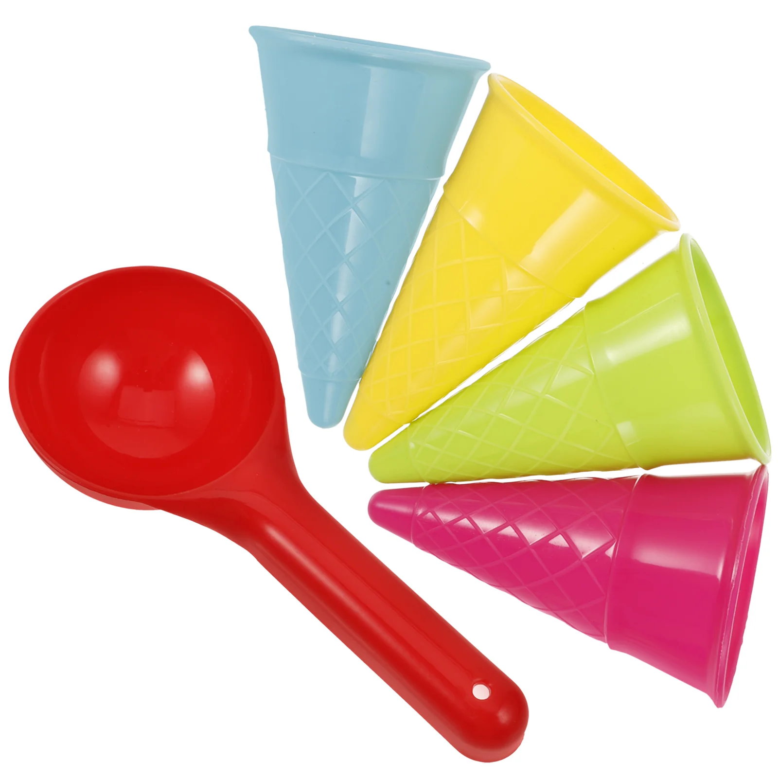 Cuillère à cône de crème glacée en plastique pour enfants, 5 pièces, bac à sable de plage, ensemble de jeu en plein air, facile à saisir, petites mains, favorise les motricité