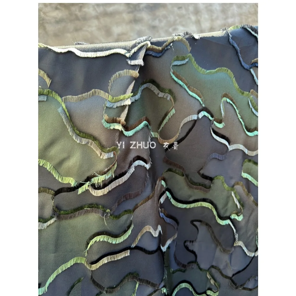 

Contrast Color Texture Flower Cut Camouflage Dark Pattern Fabric Jacket Water Corrugated Short Tassel Designer Fabric