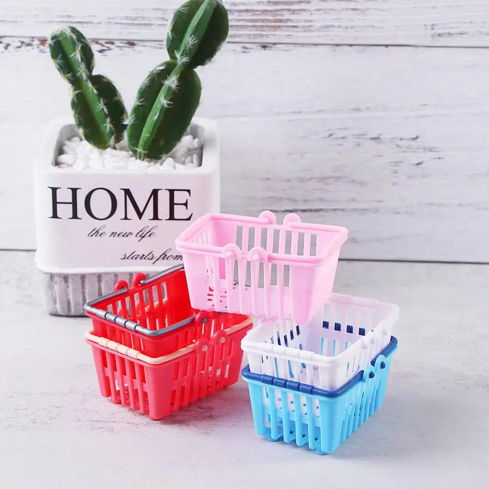 1PC Shopping Basket Pretend Play Toys Kids Mini Supermarket Shopping Hand Basket Model Doll House Miniature For Dollhouse Decor